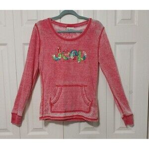 JEDCO Jeep Graphic Long Sleeve Thermal Shirt Pink Pocket Woman's Size Medium